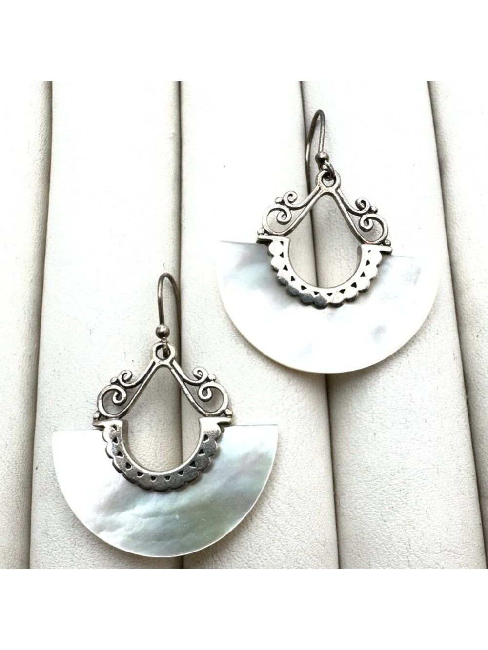 White Pearl Sterling Silver Pierced Chandelier Earrings 1.5" Original Card NOS